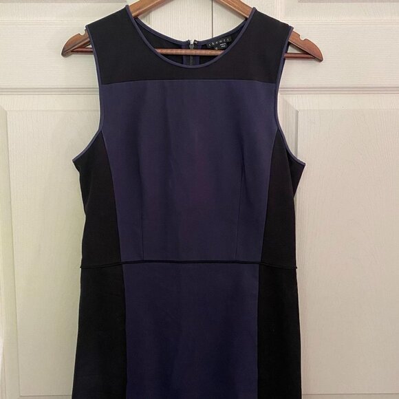 Theory Blue Black Wool Colorblock Sleeveless Career Knee Lenth Nyasha Dress - Picture 3 of 8